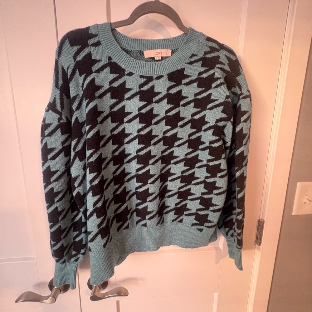 LOFT Houndstooth Sweater - Black and Teal